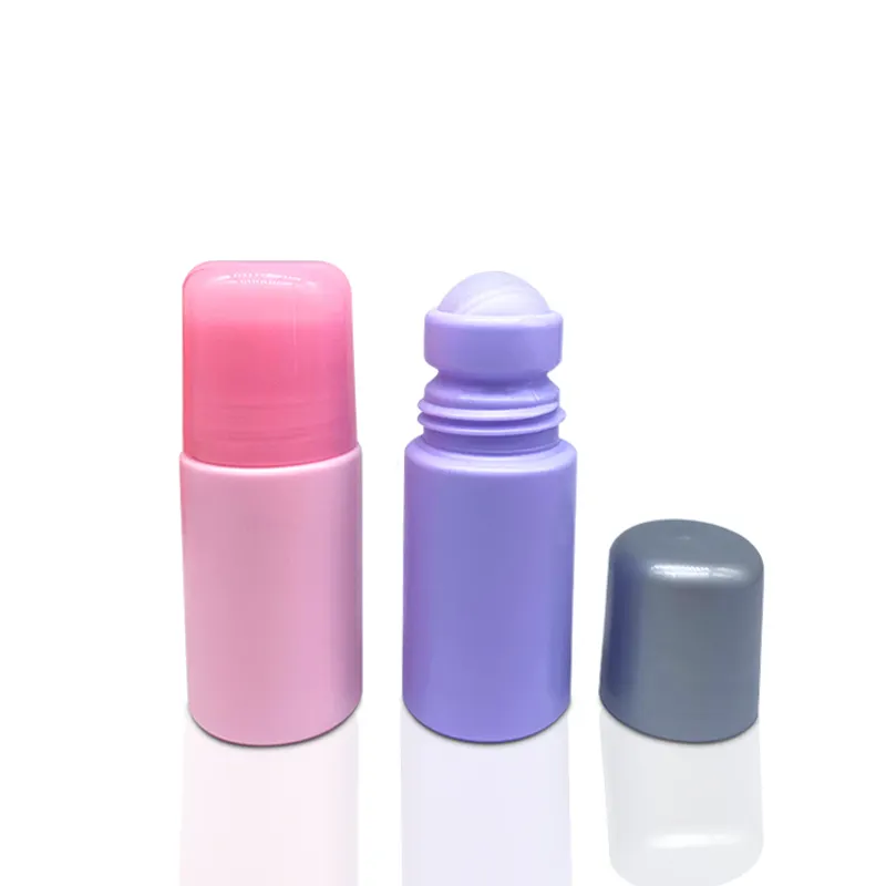 Déodorant de bouteille à bille en plastique rechargeable vide de 50ml avec boule à bille en plastique, bouteilles à rouleaux de stockage de voyage portables