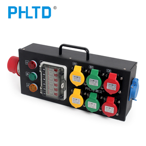 PHLTD Portable Socket Box CEE 5-pin 32A 400V <strong>Input</strong> 6 CEE 3-pin <strong>Outputs</strong> + <strong>1</strong> Schuko Socket, Voltage Indicator, Carrying Handle
