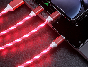 2025趋势蓝色格力红白1m USB a型至C LED 3A快速充电点亮数据线Usb C