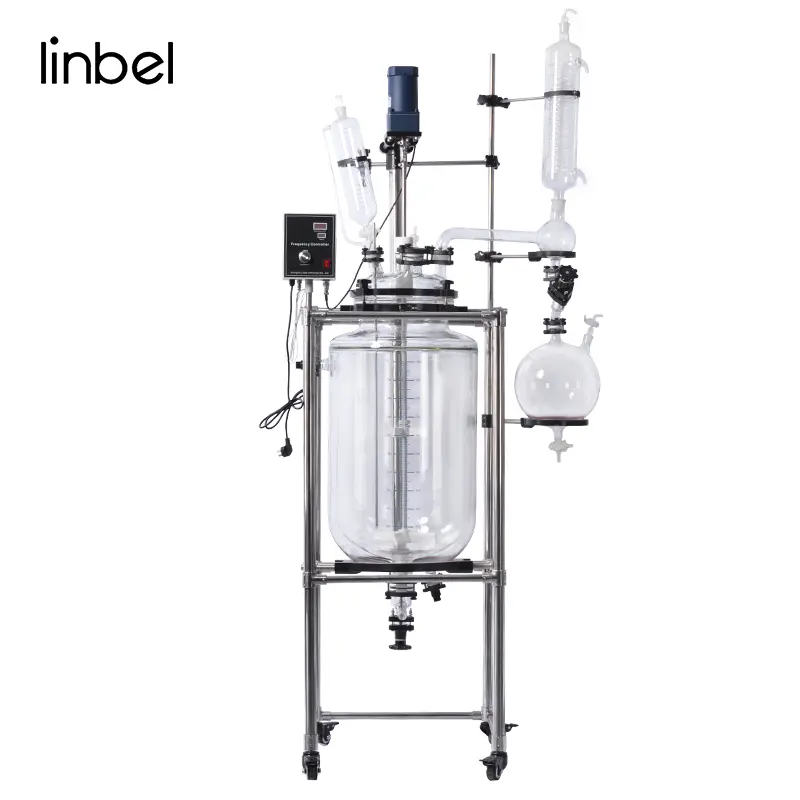 Reactor de vidrio de doble capa con certificado UL, bioractor químico de laboratorio, tanque recubierto con agitador de vidrio, 5L, 10l, 20L, 50L, 100l, 200L