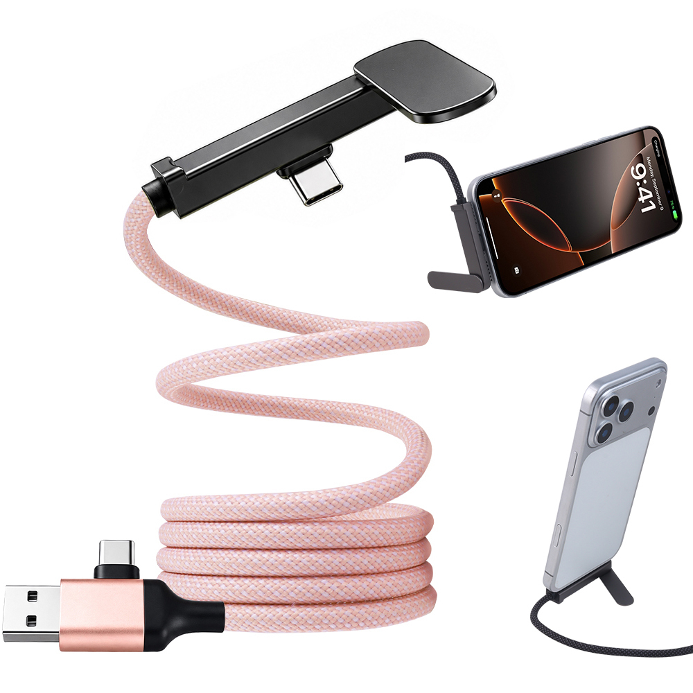 Pink Magnetic Phone Holder 60W Fast Charging Cable