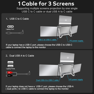 Panel IPS 1200 Monitor cuádruple portátil de 16 pulgadas 1 Cable para 3 pantallas Monitor de computadora de escritorio con CE FCC ROHS para Windows y MacOS - Product Image 5