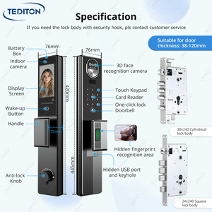 Tediton Intelligent Face Palm Recognition Smart Gate Lock Electric Tuya Wifi Smart Door Lock con cámara y huella dactilar - Product Image 6
