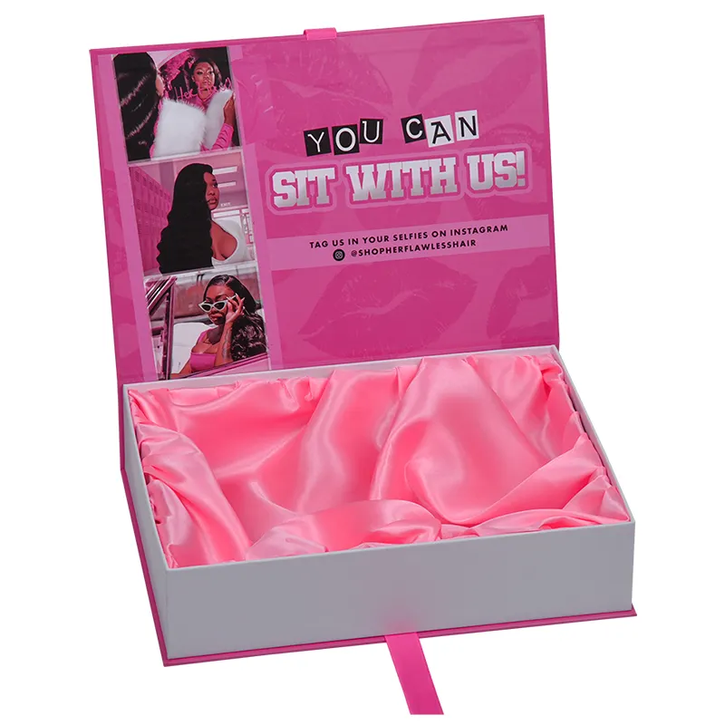 कस्टम लोगो रिबन कागज प्रतिस्पर्धी मूल्य पैकिंग गुलाबी बाल विग उपहार बॉक्स पैकेजिंग
