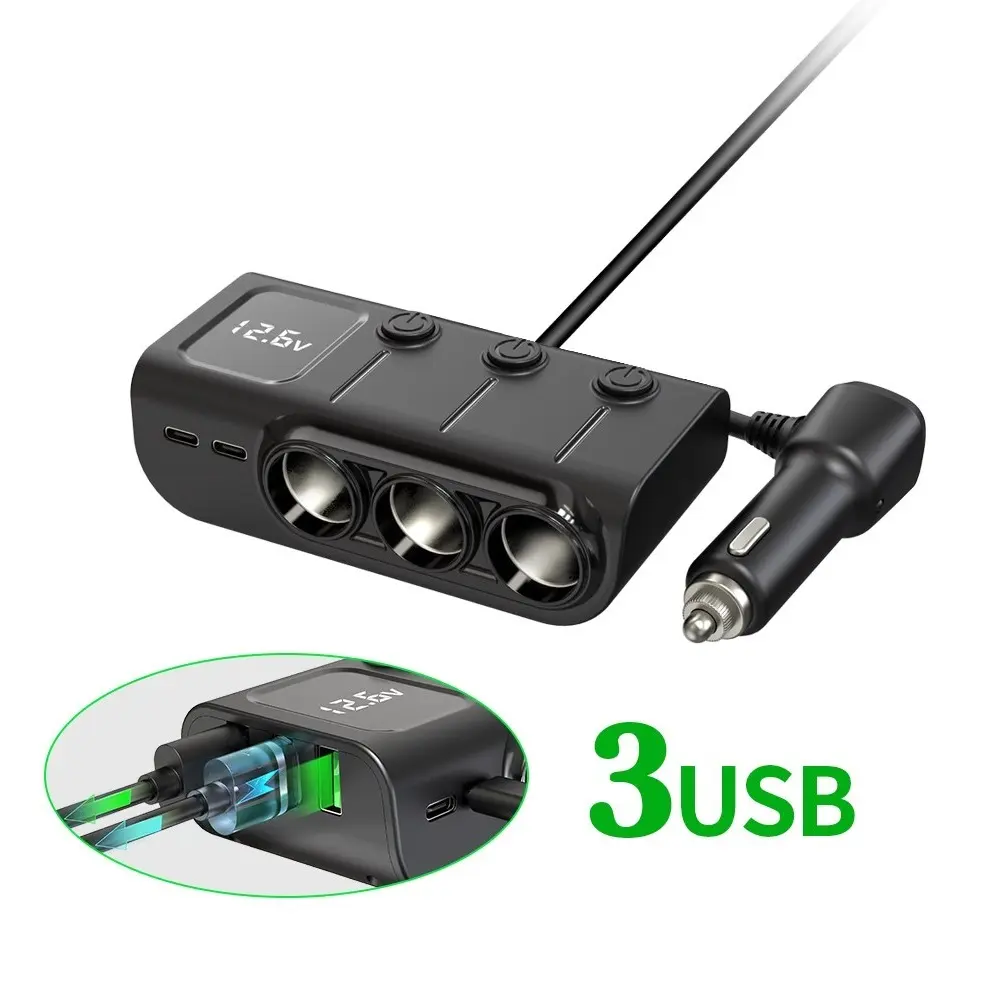 자동차 담배 라이터 멀티 소켓 트리플 스플리터 USB 충전기 어댑터 Dc 12v 24v 자동차 액세서리 어댑터 USB 포트