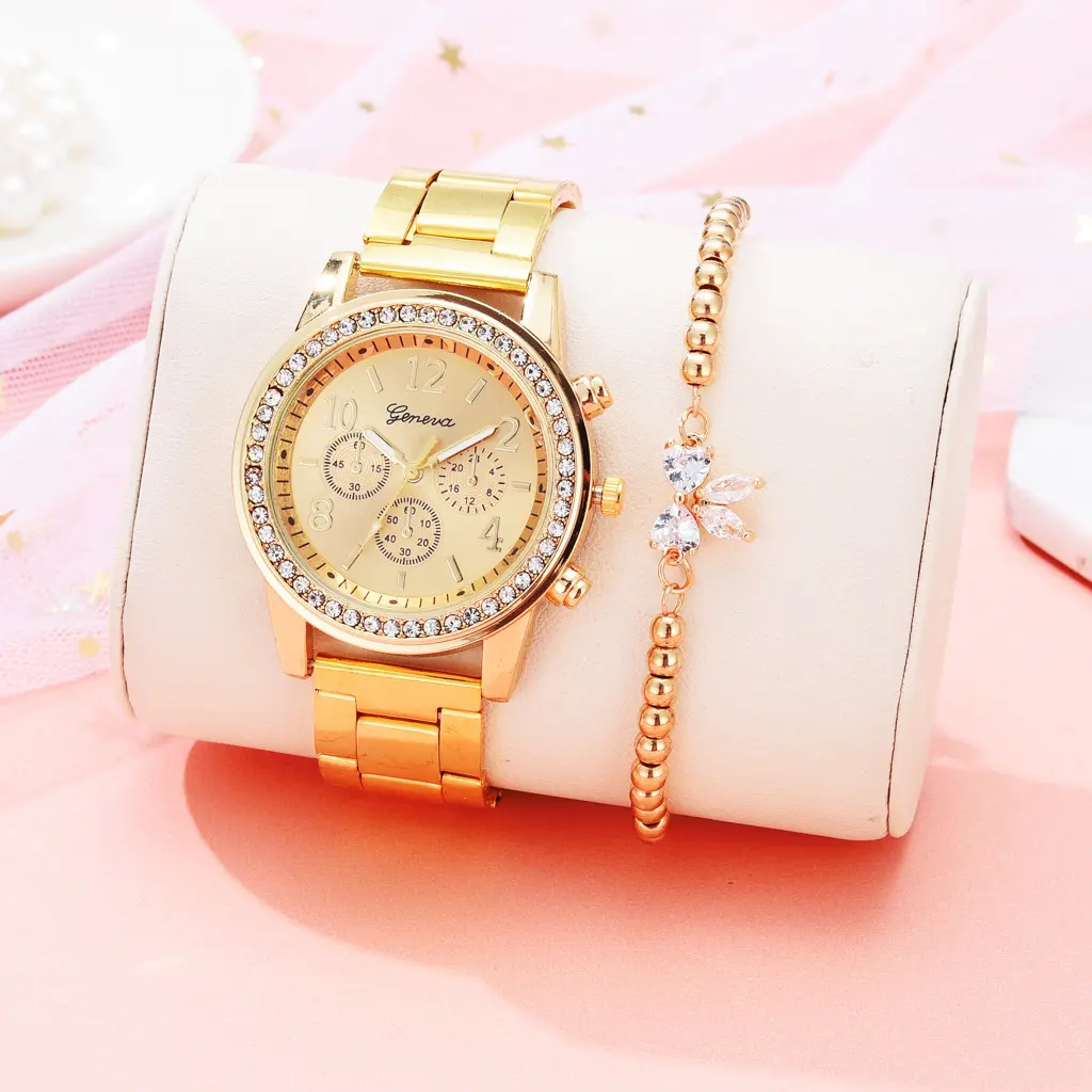 Hot Koop Nieuwe Genève Horloges Voor Vrouwen Quartz Horloges Hoge Kwaliteit Beweging Prachtige Armband Dames Sieraden Set XR2634