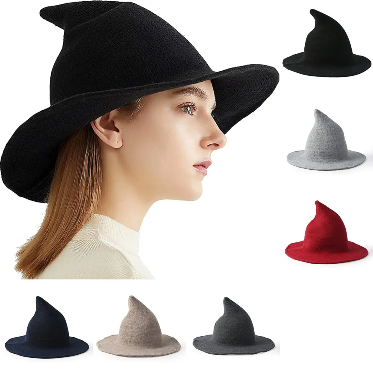Chapeau en laine de sorcière moderne pliable, casquette chaude de fête de noël, Costume cosplay, chapeaux en laine pointus