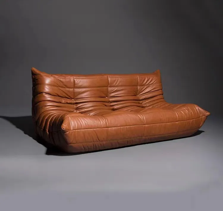 Sofa 3 tempat duduk kulit coklat antik, furnitur Sofa malas furnitur rumah Harga kompetitif