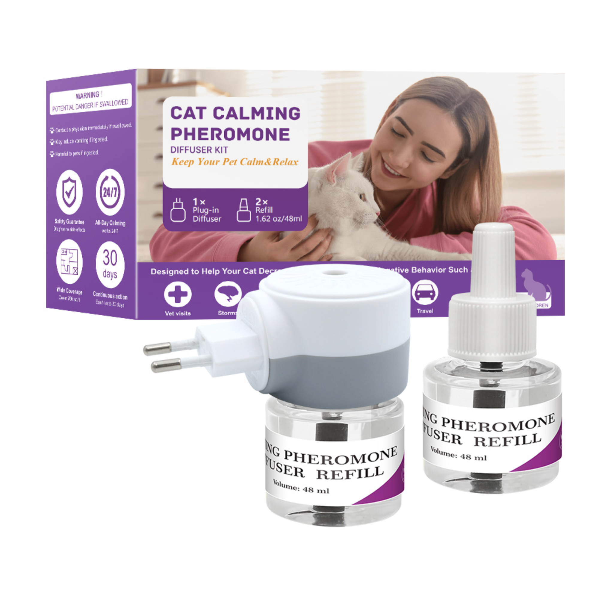 Réglementation européenne - Liquide apaisant et calmant pour chats (1 unité + 2 liquides)