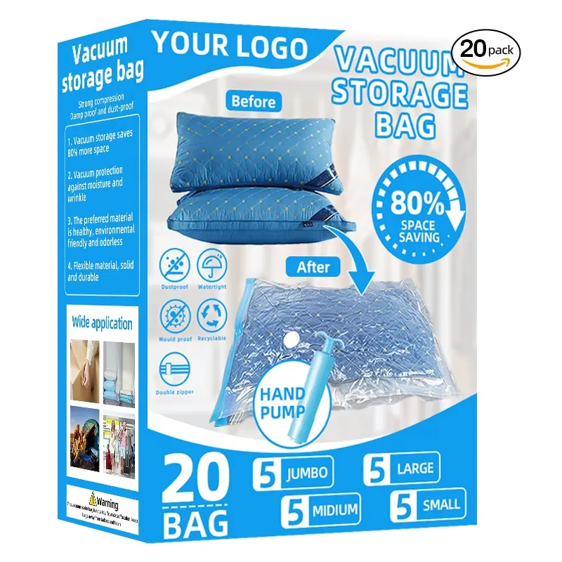 Nouveau PE PA Portable grand vêtement bébé mousse matelas mise à niveau 20 pack sacs de rangement sous vide pour vêtements avec pompe à air électrique