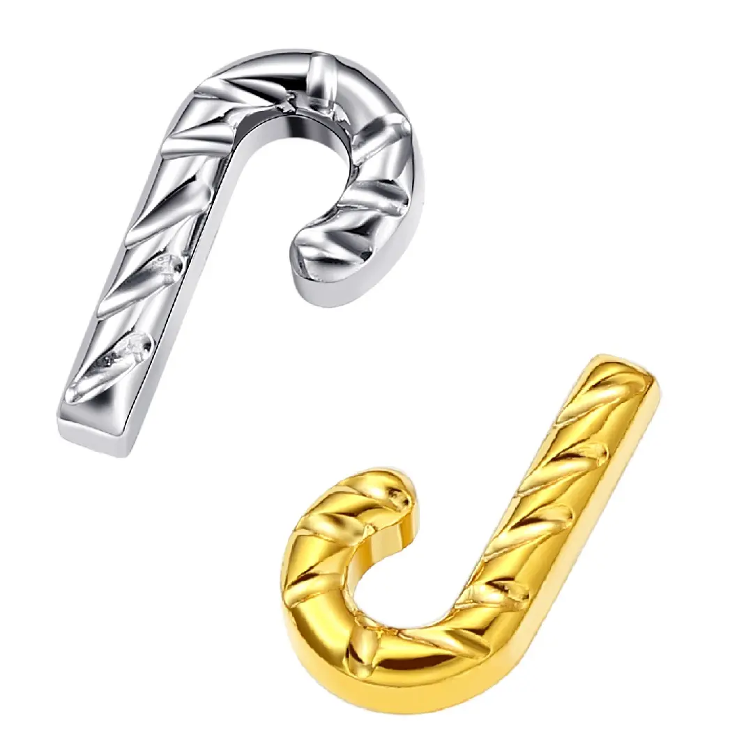 Piercing Stories ASTM F136 Titanium Christmas Threaded Candy Cane End Nose Top Helix Body Piercing Jewelry