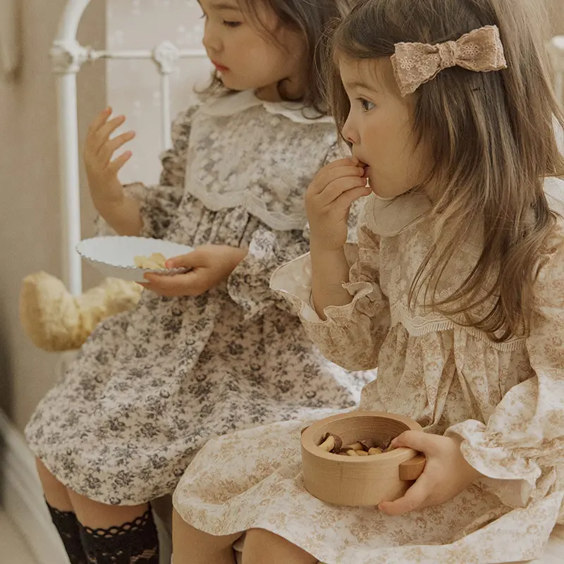 2024秋の韓国の子供たちのプリンセスドレスガーデンフローラルビビードレスガール90-150cmの2色