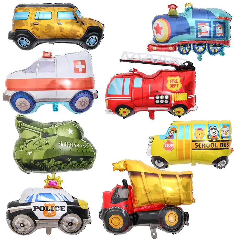 Balões de alumínio para veículos, balões de transporte para decoração de festa de aniversário para meninos, carrinho de carro, escola, caminhão de bombeiros, comboio de polícia, balão de folha