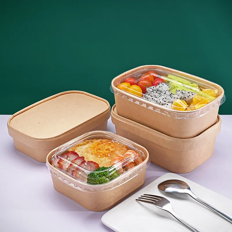 disposable kraft bowl salad bento lunch box take out fast food paper container paper box for picnic food packaging salad bowl