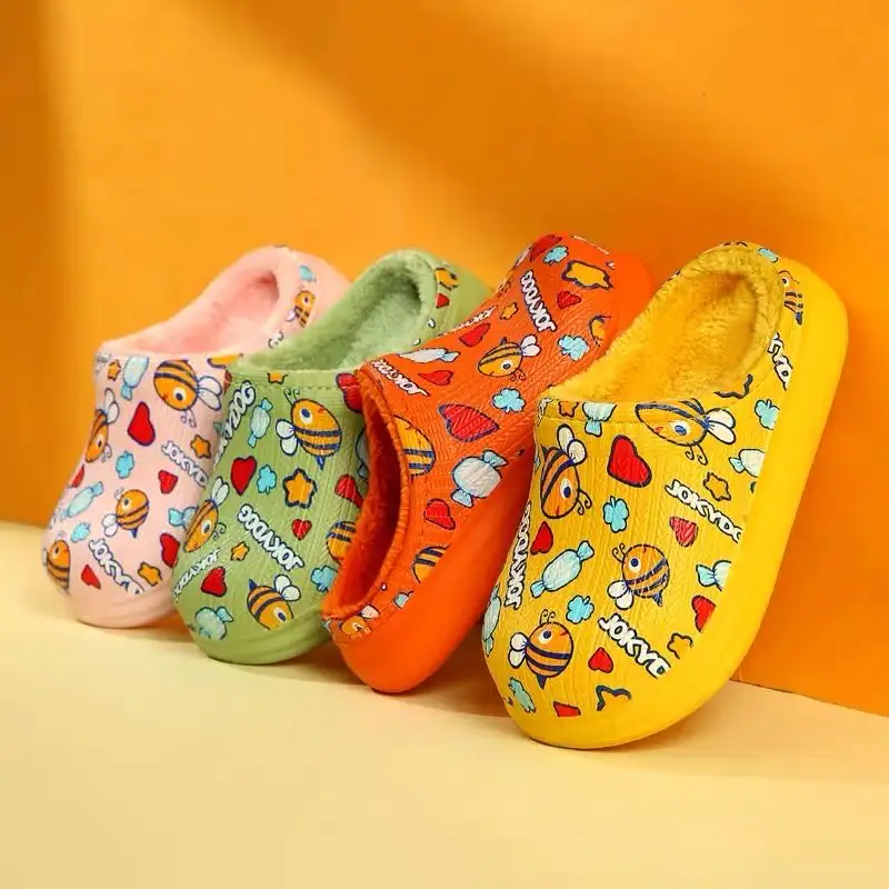 2020 impreso personalizado de los niños zapatillas Niño zapatillas de piel de invierno de los niños zapatos casa deslizadores de zapatillas para bebé los niños