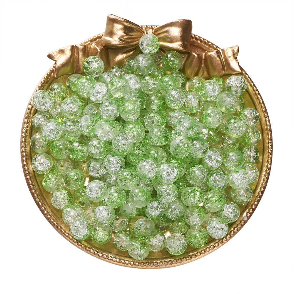 Perles de verre craquelé bicolores - vert clair et blanc
