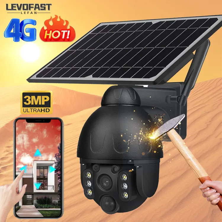 LEVOFAST IP66 Détection humaine Caméra de sécurité CCTV 8W Panneau solaire Batterie 4MP Smart 3MP 4G Boîtier métallique Caméra