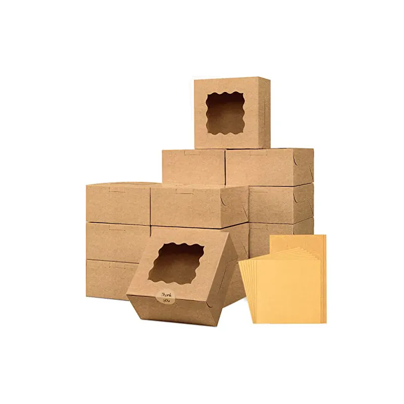 Bruin Bakkerij Dozen Met Venster 6X6X3 Inch Kleine Taart Doos Kraftpapier Treat Boxes Voor Cupcakes