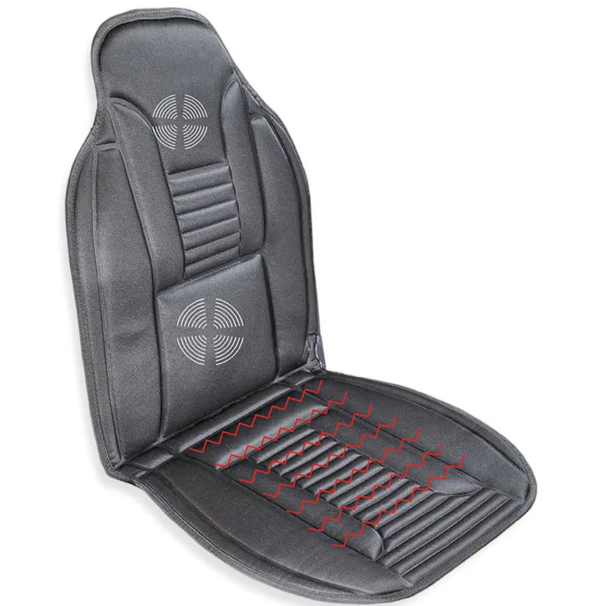 Masajeador de asiento con calor relajante, funda de asiento de masaje con 5 modos de vibración, almohadillas de espuma viscoelástica para cuello y soporte Lumbar para coches