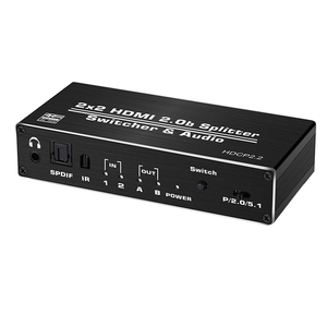 4K 2x2 HDMI Switch <strong>Switcher</strong> <strong>Splitter</strong> <strong>2</strong> in <strong>2</strong> Out 4K@60hz with Optical Toslink SPDIF+3.5mm Jack Audio Extractor HDR HDCP <strong>2</strong>.<strong>2</strong> RGB