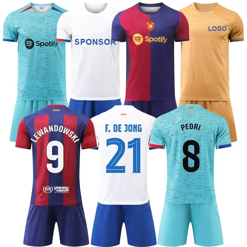 Venta al por mayor de calidad de Tailandia equipo de fútbol español Jersey conjunto barato calor impreso ventilador y jugador versión uniforme de fútbol