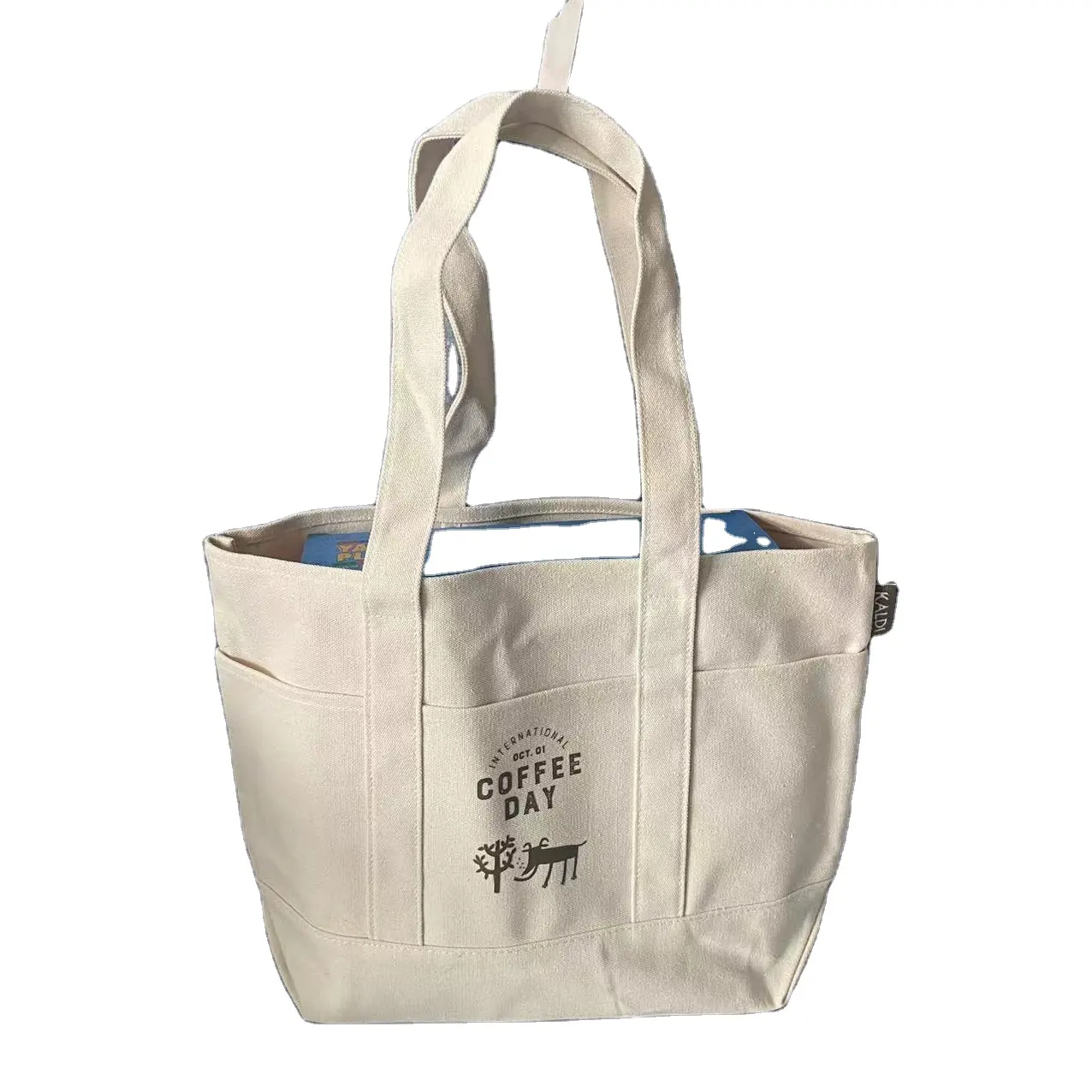 Tote Bag in tela di cotone Extra Large personalizzata Tote Bag personalizzate riutilizzabili borsa in tela di cotone con tasche frontali