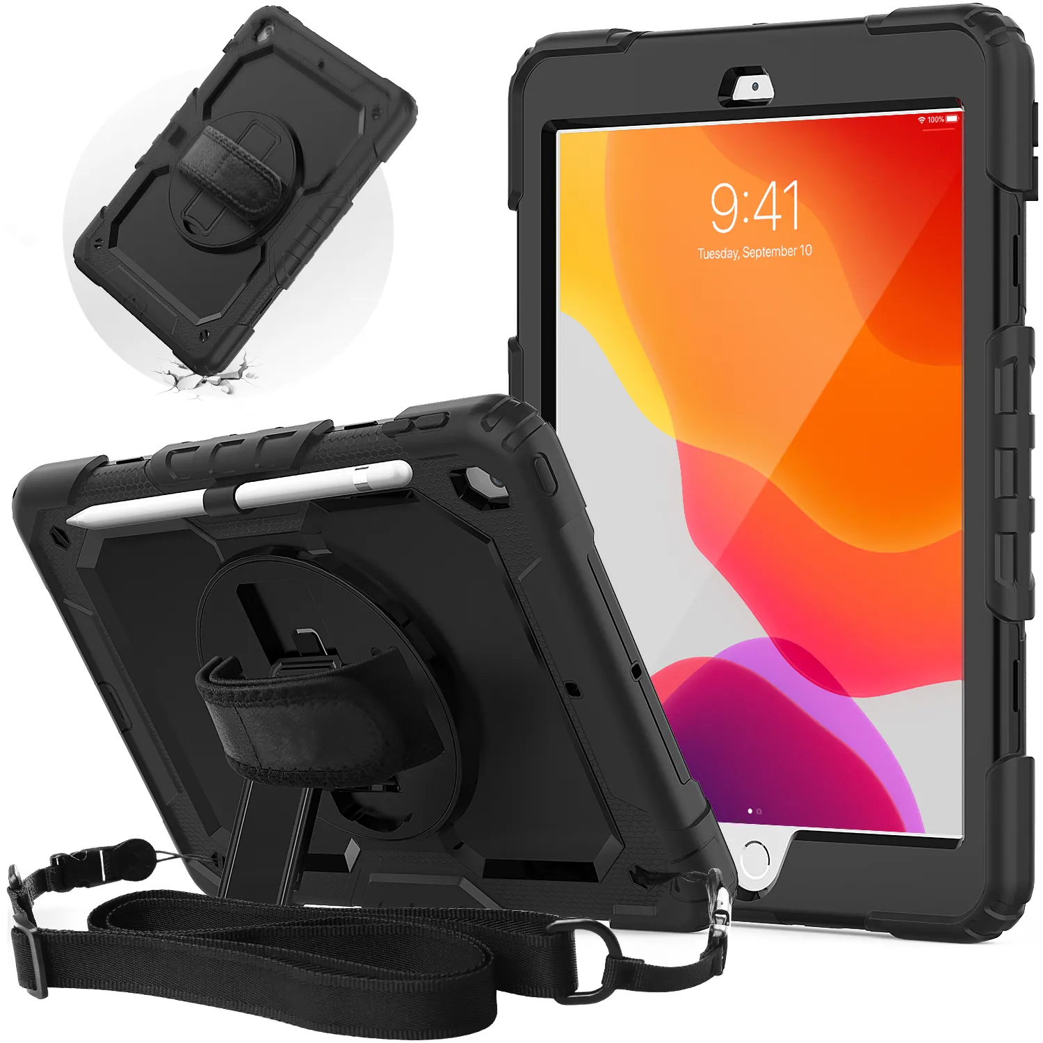 Heavy Duty Robuuste Tablet Case Voor Ipad 9 Case Met 360 Rotatie Hand Strap Kid Proof Siliconen Case Voor Ipad 10.2 Cover