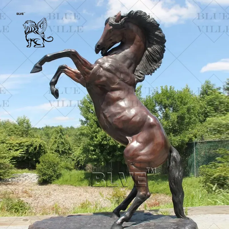 Paesaggio esterno BLVE personalizzato grande metallo arte animale statue antico rame bronzo salto cavallo scultura