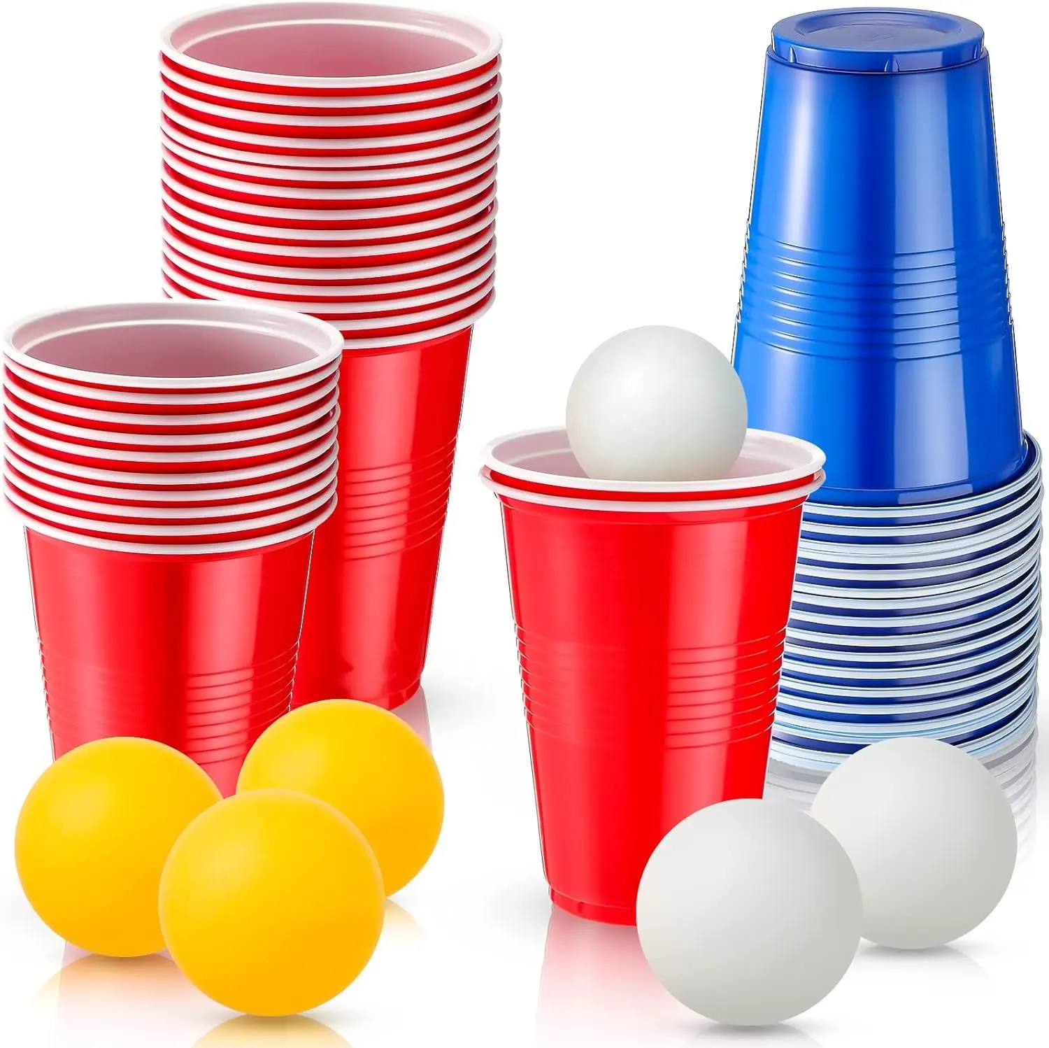 Masa tenisi topu seti 50 plastik masa tenisi bardak dahil 25 kırmızı 25 mavi 10 topları cadılar bayramı partisi için