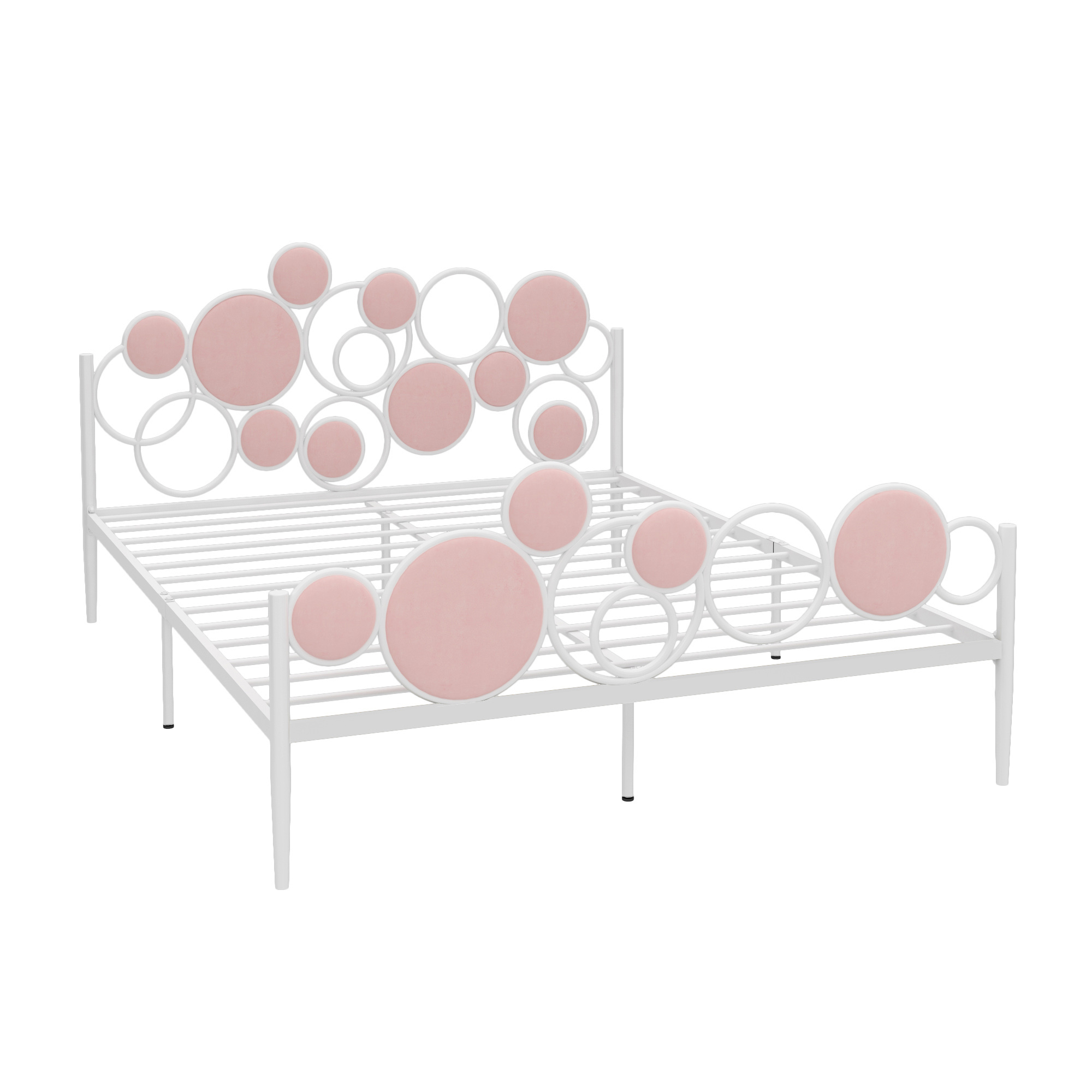 White bed frame with pink italian velvet (ribs plate