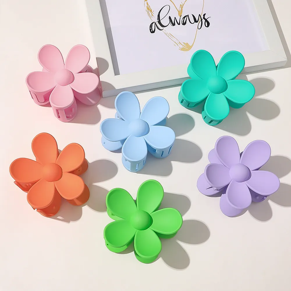 Songmay Hot Selling Candy Color Flower Hair Claw Clips Groothandel Matte Plastic Haarklauw Haaraccessoires