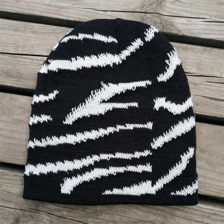 Casquette d'hiver de luxe personnalisée à motif zèbre, chapeaux tricotés à la mode, bonnets chauds pour femmes, couvre-chef décontracté pour femmes