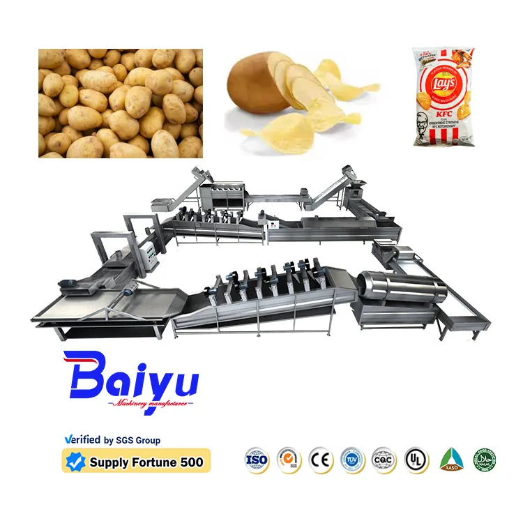 Linha de produção de batatas fritas totalmente automática Baiyu de alta qualidade coloca máquina de batatas fritas automática para fazer batatas fritas