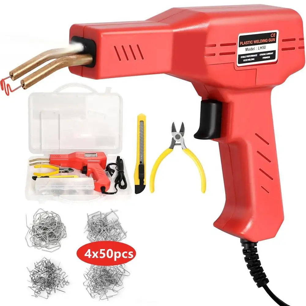 Grapadora caliente de 50W, pistola de soldadura de plástico para parachoques de coche, 200 grapas, reparación de carrocería de coche, Kit de herramientas de pistola Soldadora por puntos