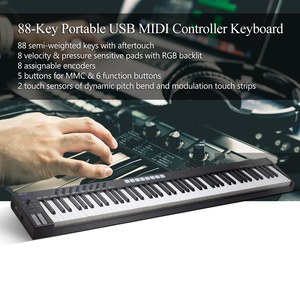 Teclado de controlador USB MIDI portátil, semipesado 88 teclas, 8 almohadillas retroiluminadas RGB, pantalla LED con Cable USB - Product Image 2