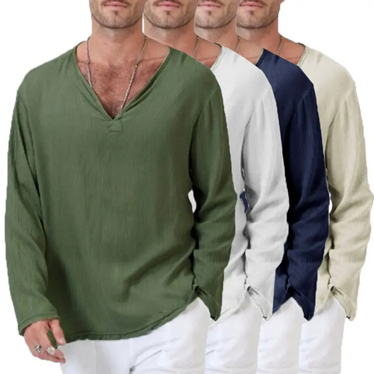 Camisa de lino y algodón para hombre, ropa informal de lino, de manga larga, duradera, italiana, venta al por mayor