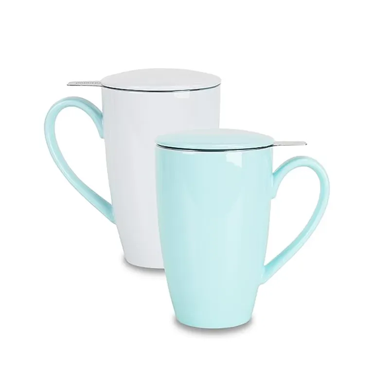 Juego de 2 tazas de porcelana de 16 onzas con Infusor de té Taza de té para parejas Taza de té con tapa