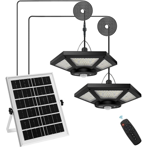 Luz de cobertizo solar 2 cabezales trabajo interior al aire libre en día con control remoto luz colgante solar con sensor de movimiento/temporizador/5 modos - Product Image 1