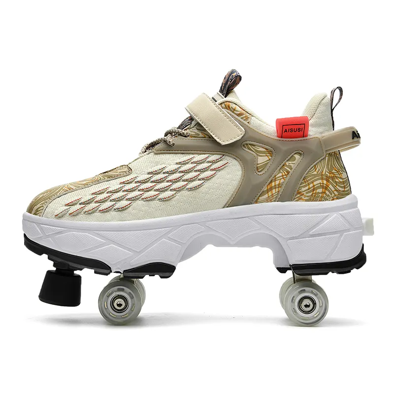 Sapatos de patins de deformação para caminhada 2 em 1 esportes ao ar livre patins com 4 rodas retráteis