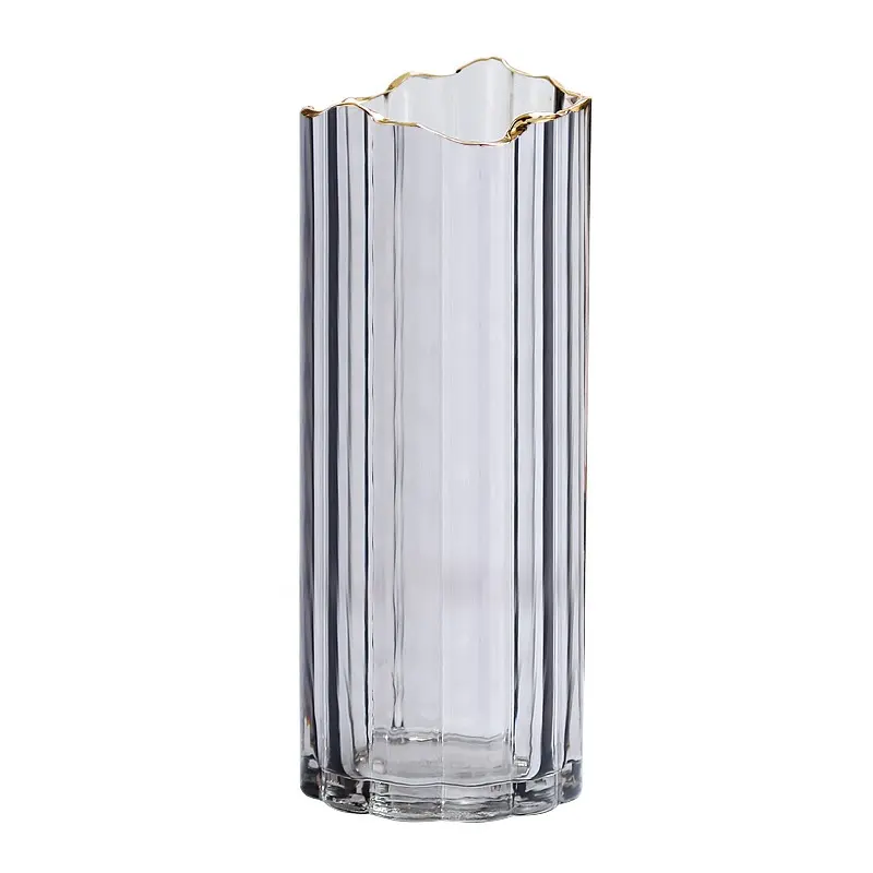 Großhandel Heimdekorzubehör gerippte moderne elegante zylindrische durchsichtige Blumenglasvasen 30 cm