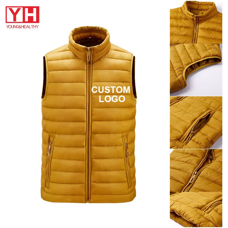 Winter Bubble Puffer Vest Utility Zipper Pocket Logo personnalisé Vestes sans manches Veste Gilets pour hommes OEM Haute qualité Homme Casual