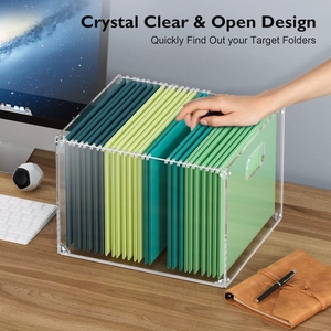 Caja de administrador de archivos colgantes de acrílico, organizador de carpetas multifuncional transparente con asa para almacenamiento y organización - Product Image 5