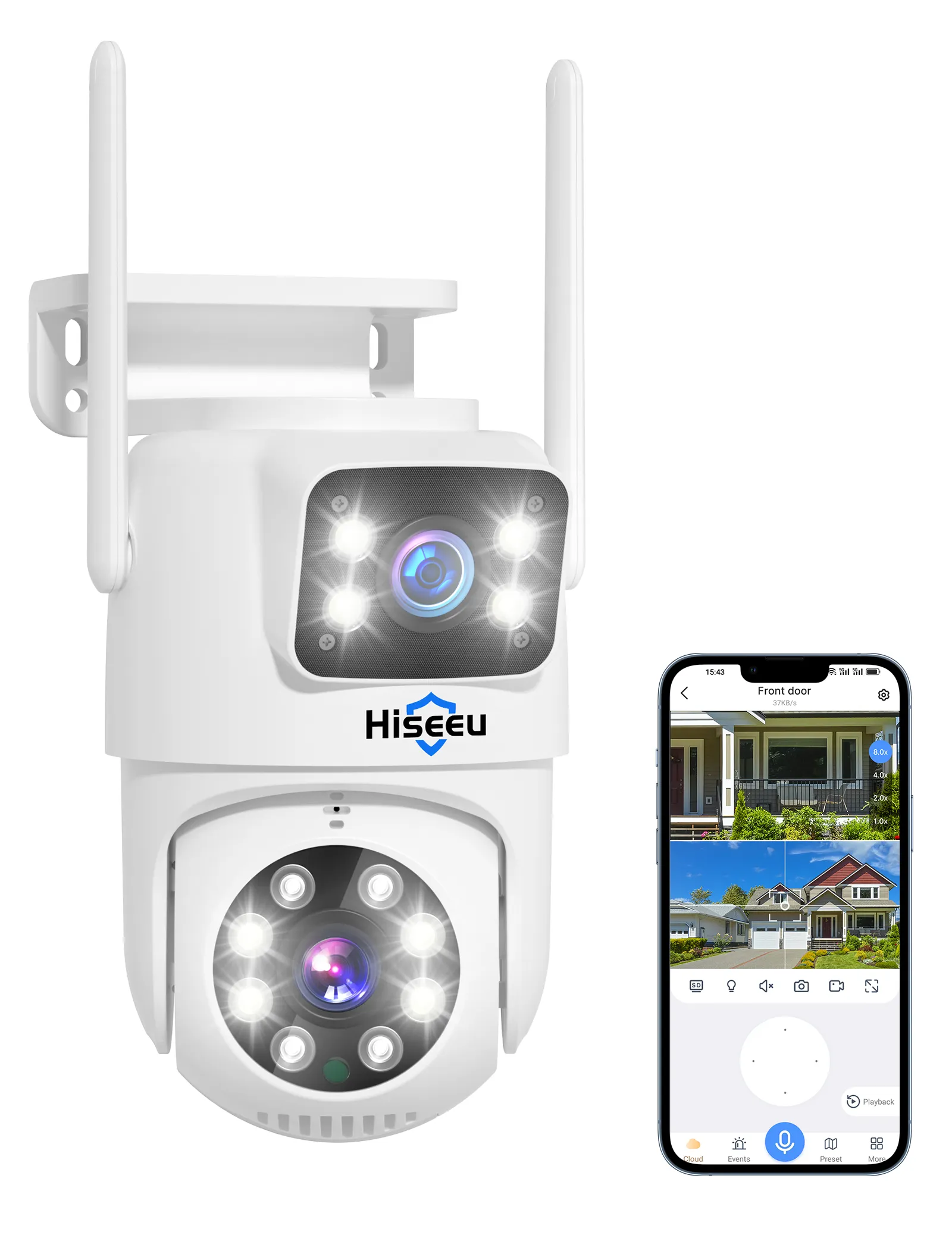 Hiseeu 8X Zoom 6MP IP Couleur Vision Nocturne Extérieure Ptz Dôme WiFi Double Objectif 2P2 Caméra Sans Fil