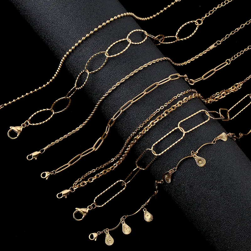 Tornozeleira feminina, tornozeleira da moda, multicamadas, de aço inoxidável, banhada a ouro, tornozeleira, bracelete, joias para praia