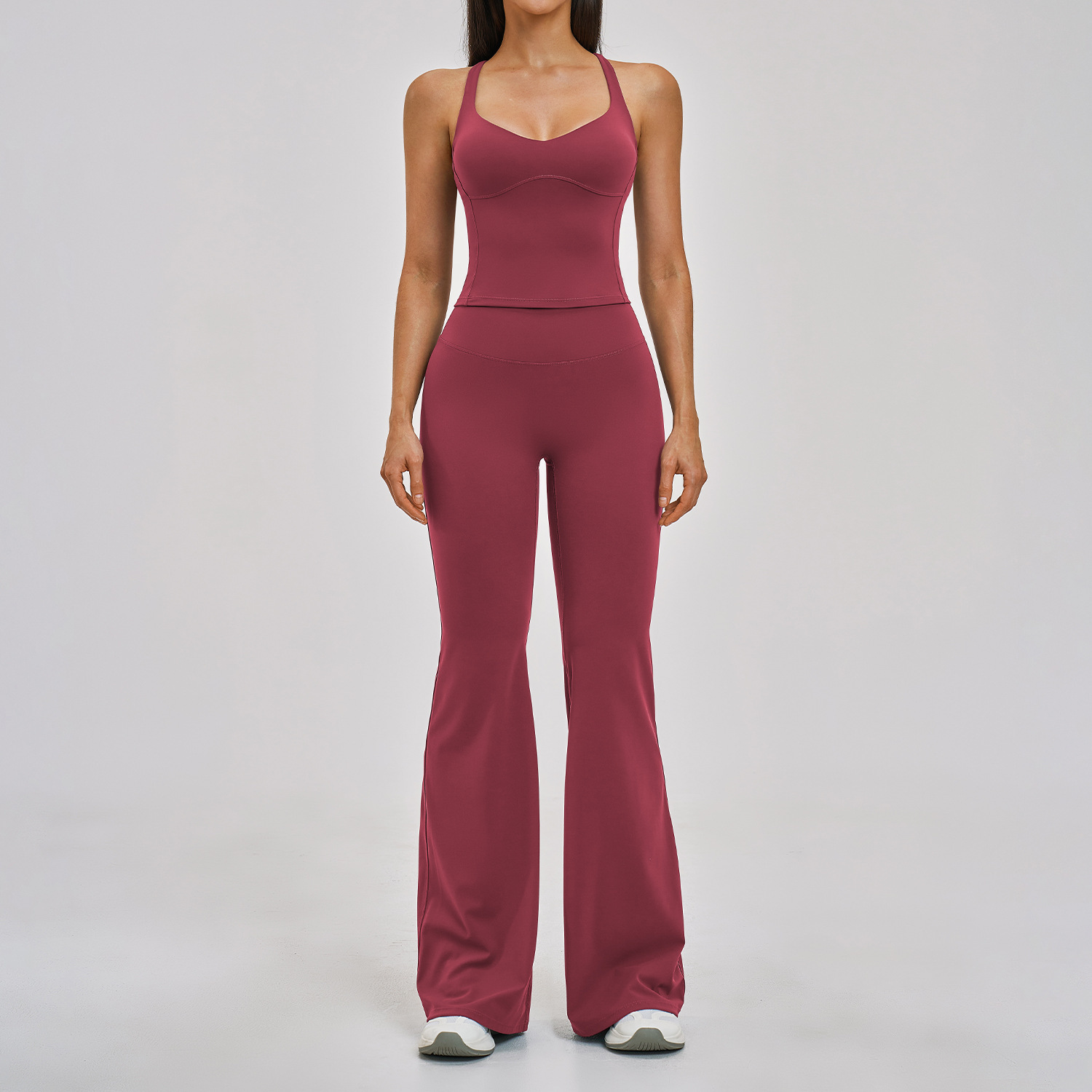 Red Top+Flare Pants Set