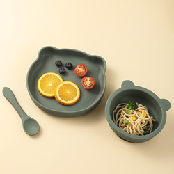 Bear plate bowl spoon-olive green