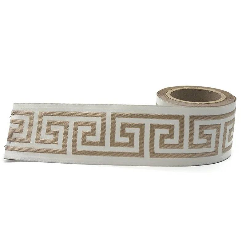 卸売ジャカードリボンメーカー刺繍ギリシャキーカーテントリムテープ幾何学模様織り生地リボン装飾用