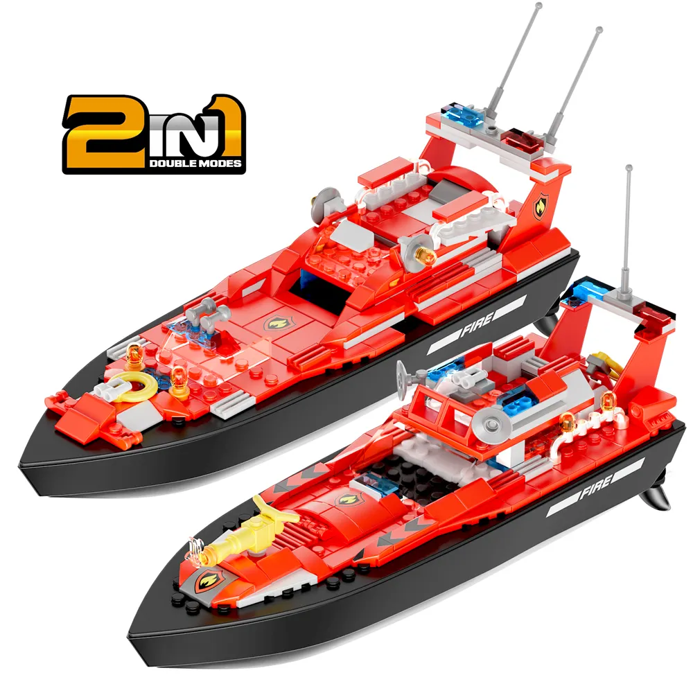 Ensemble de blocs de construction de bateau RC de sauvetage de feu de la ville V102 2.4G, jouet de bateau de vitesse de lutte contre l'incendie avec tige de Station de feu, nouvel arrivage