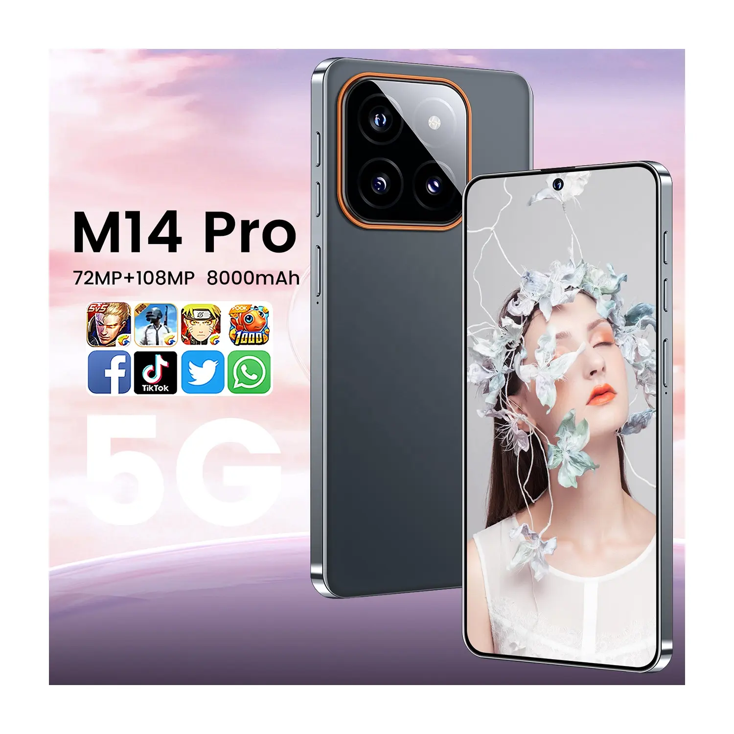 2024 Novos materiais M14 Pro 7.3 polegadas tela de toque de baixo custo para celular 16gb 1tb preços do telefone celular em dubai