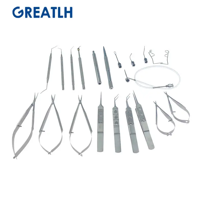 21 Uds kit quirúrgico de cataratas de acero inoxidable conjunto de instrumentos de microcirugía conjunto de equipo oftálmico de cataratas